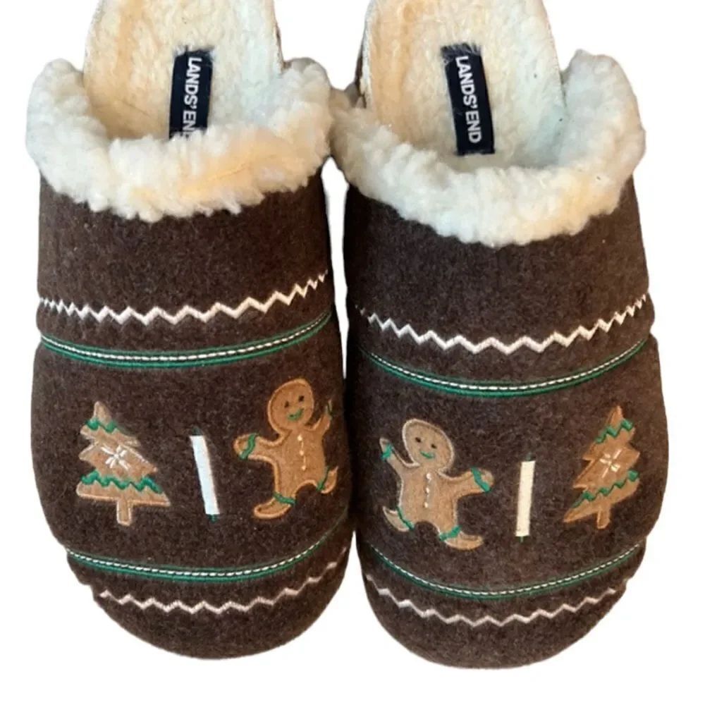 Lands End Women’s Felt Critter Gingerbread Slippers NWT 7
